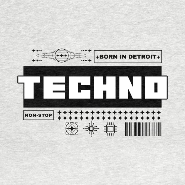 TECHNO  -  Born In Detroit (black) by DISCOTHREADZ 